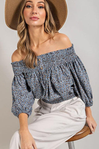 ANIMAL PRINT SMOCKED OFF THE SHOULDER TOP - Crazy Daisy Boutique