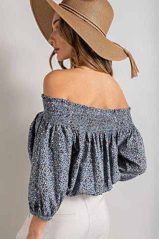 ANIMAL PRINT SMOCKED OFF THE SHOULDER TOP - Crazy Daisy Boutique