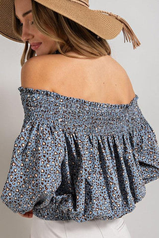 ANIMAL PRINT SMOCKED OFF THE SHOULDER TOP - Crazy Daisy Boutique