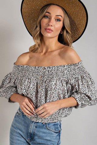 ANIMAL PRINT SMOCKED OFF THE SHOULDER TOP - Crazy Daisy Boutique