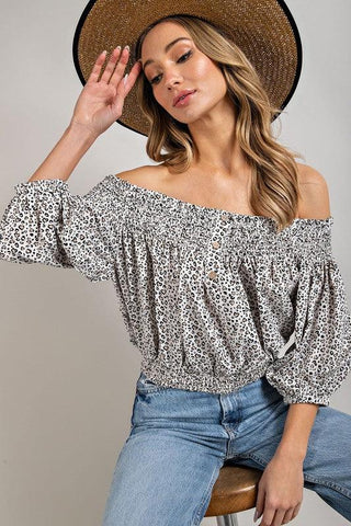 ANIMAL PRINT SMOCKED OFF THE SHOULDER TOP - Crazy Daisy Boutique