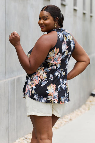 Be Stage Full Size Floral Halter Top in Black - Crazy Daisy Boutique