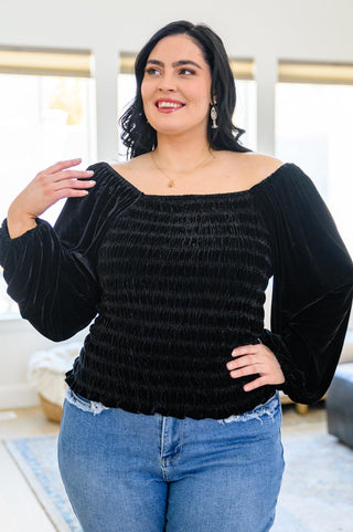 Believe In Miracles Smocked Velvet Top In Black - Crazy Daisy Boutique