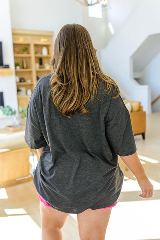 Boxy V Neck Boyfriend Tee In Charcoal - Crazy Daisy Boutique