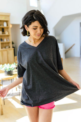 Boxy V Neck Boyfriend Tee In Charcoal - Crazy Daisy Boutique