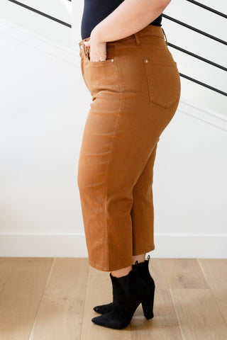 Briar High Rise Control Top Wide Leg Crop Jeans in Camel - Crazy Daisy Boutique