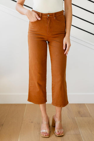 Briar High Rise Control Top Wide Leg Crop Jeans in Camel - Crazy Daisy Boutique