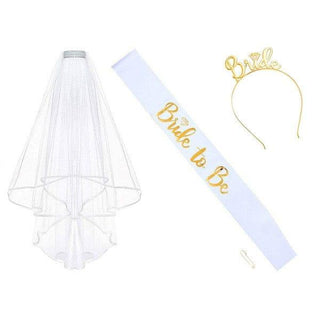Bridal 4 Set Sash, Pin, Veil, and Bridal Headband - Crazy Daisy Boutique