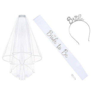 Bridal 4 Set Sash, Pin, Veil, and Bridal Headband - Crazy Daisy Boutique