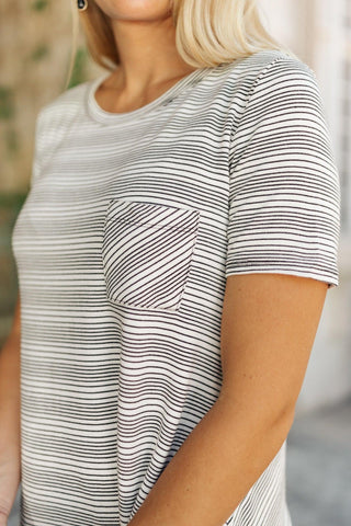 Cozy In Stripes Top in Gray - Crazy Daisy Boutique