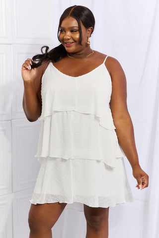 Culture Code By The River Full Size Cascade Ruffle Style Cami Dress in Soft White - Crazy Daisy Boutique