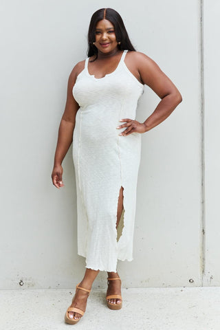 Culture Code Look At Me Full Size Notch Neck Maxi Dress with Slit in Ivory - Crazy Daisy Boutique