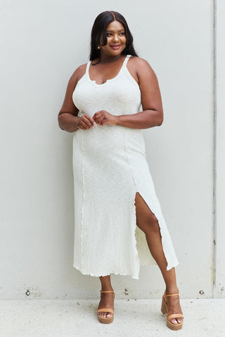 Culture Code Look At Me Full Size Notch Neck Maxi Dress with Slit in Ivory - Crazy Daisy Boutique