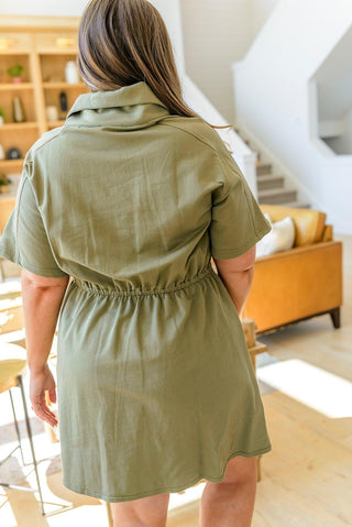 Darla Button Up Collared Dress in Olive - Crazy Daisy Boutique