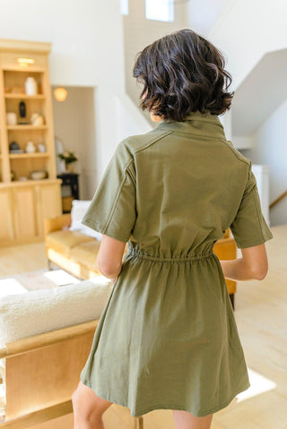 Darla Button Up Collared Dress in Olive - Crazy Daisy Boutique