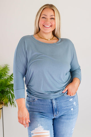 Daytime Boat Neck Top in Blue Gray - Crazy Daisy Boutique