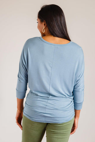 Daytime Boat Neck Top in Blue Gray - Crazy Daisy Boutique