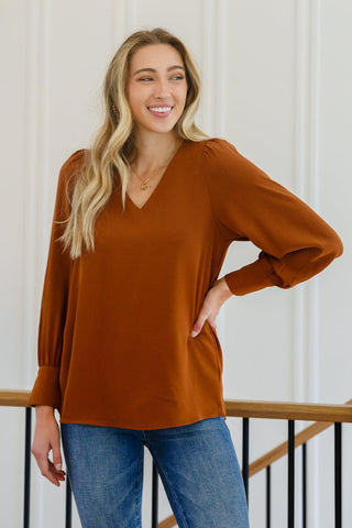 Enjoy This Moment V Neck Blouse In Toffee - Crazy Daisy Boutique