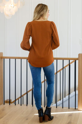 Enjoy This Moment V Neck Blouse In Toffee - Crazy Daisy Boutique