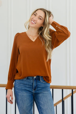 Enjoy This Moment V Neck Blouse In Toffee - Crazy Daisy Boutique