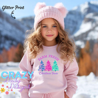 Farm Fresh Christmas Trees Glitter Print *Youth* Pullover Sweatshirt - Crazy Daisy Boutique