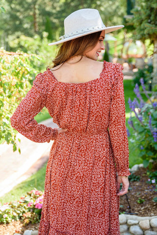 First Kiss Long Sleeve Maxi Dress In Rust - Crazy Daisy Boutique