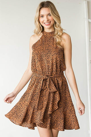 First Love Full Size Leopard Belted Sleeveless Dress - Crazy Daisy Boutique