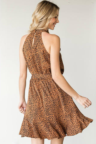 First Love Full Size Leopard Belted Sleeveless Dress - Crazy Daisy Boutique