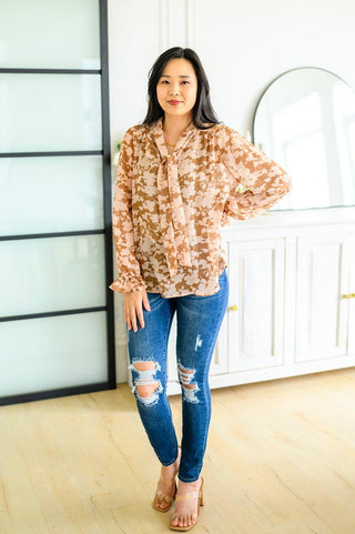 Floral Ties Top in Taupe - Crazy Daisy Boutique