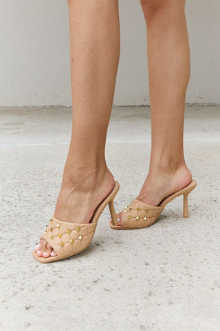 Forever Link Square Toe Quilted Mule Heels in Nude - Crazy Daisy Boutique