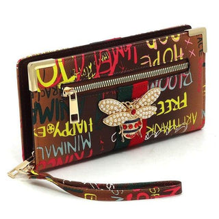 Graffiti Queen Bee Stripe Clutch Wallet Wristlet - Crazy Daisy Boutique