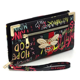 Graffiti Queen Bee Stripe Clutch Wallet Wristlet - Crazy Daisy Boutique
