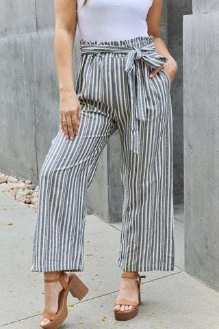 Heimish Find Your Path Full Size Paperbag Waist Striped Culotte Pants - Crazy Daisy Boutique