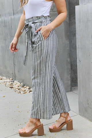 Heimish Find Your Path Full Size Paperbag Waist Striped Culotte Pants - Crazy Daisy Boutique