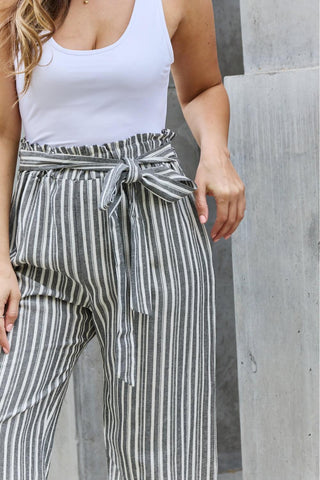 Heimish Find Your Path Full Size Paperbag Waist Striped Culotte Pants - Crazy Daisy Boutique