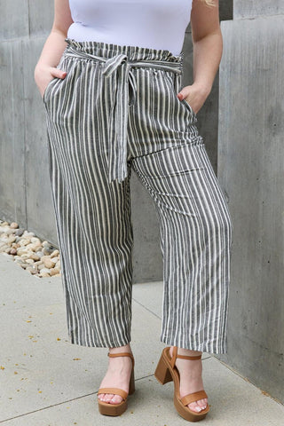 Heimish Find Your Path Full Size Paperbag Waist Striped Culotte Pants - Crazy Daisy Boutique