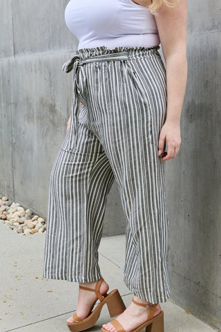 Heimish Find Your Path Full Size Paperbag Waist Striped Culotte Pants - Crazy Daisy Boutique