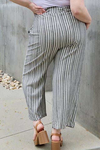 Heimish Find Your Path Full Size Paperbag Waist Striped Culotte Pants - Crazy Daisy Boutique