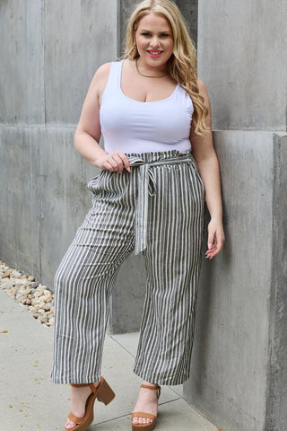 Heimish Find Your Path Full Size Paperbag Waist Striped Culotte Pants - Crazy Daisy Boutique