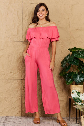 Heimish My Favorite Full Size Off-Shoulder Jumpsuit with Pockets - Crazy Daisy Boutique