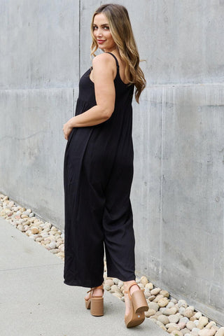 HEYSON All Day Full Size Wide Leg Button Down Jumpsuit in Black - Crazy Daisy Boutique