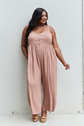 HEYSON All Day Full Size Wide Leg Button Down Jumpsuit in Mocha - Crazy Daisy Boutique