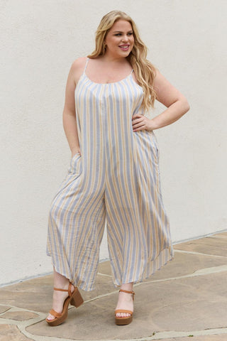 HEYSON Full Size Multi Colored Striped Jumpsuit with Pockets - Crazy Daisy Boutique