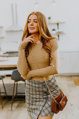 Hold Me Tight Ribbed Long Sleeve Top In Tan - Crazy Daisy Boutique