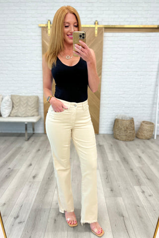 Judy Blue Alice High Rise Over Dyed 90's Straight Jeans in Light Khaki - Crazy Daisy Boutique