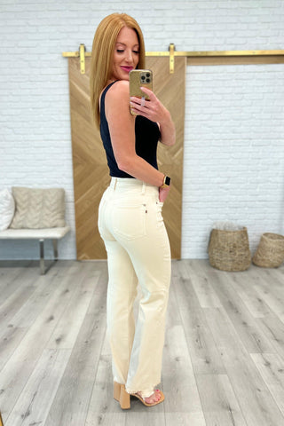 Judy Blue Alice High Rise Over Dyed 90's Straight Jeans in Light Khaki - Crazy Daisy Boutique