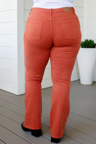 Judy Blue Autumn Mid Rise Slim Bootcut Jeans in Terracotta - Crazy Daisy Boutique