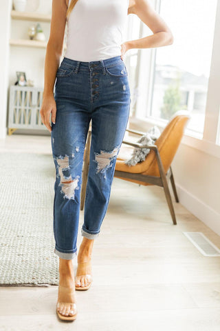 Judy Blue Colt High Rise Button Fly Distressed Boyfriend Jeans - Crazy Daisy Boutique