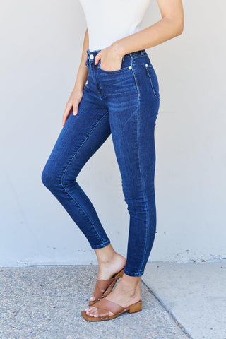 Judy Blue Marie Full Size Mid Rise Crinkle Ankle Detail Skinny Jeans - Crazy Daisy Boutique