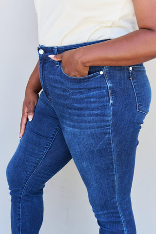 Judy Blue Marie Full Size Mid Rise Crinkle Ankle Detail Skinny Jeans - Crazy Daisy Boutique